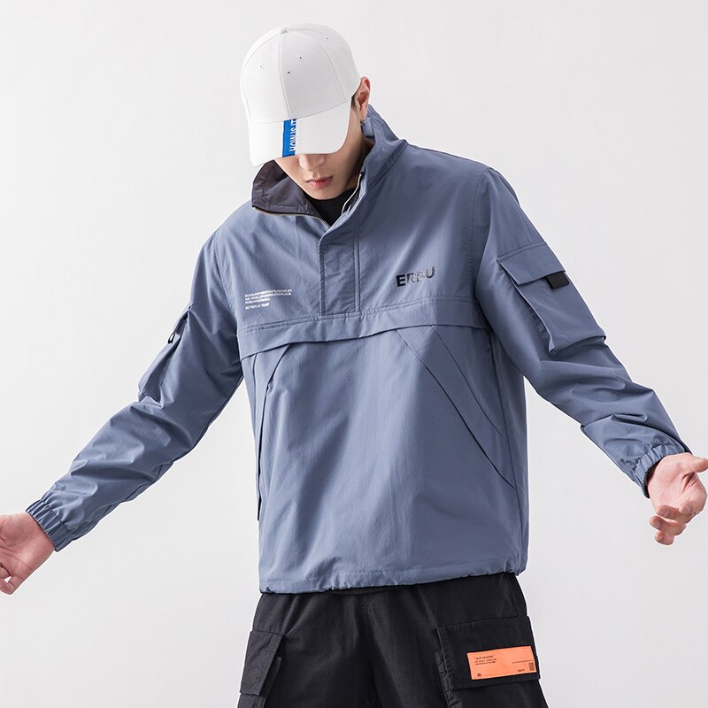Herre anorak jakker mænd hip-hop outwear efterår windbreaker patchwork afslappet streetwear mandlig udendørs overfrakke top 4xl: Blå / Xxl