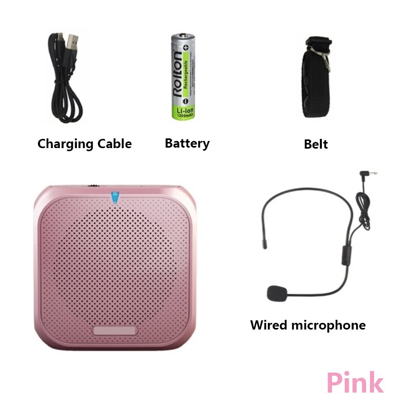 Mini megáfono amplificador de voz portátil con micrófono y cable, Mini altavoz de Audio, compatible con disco USB y reproductor de tarjeta TF: 02 pink