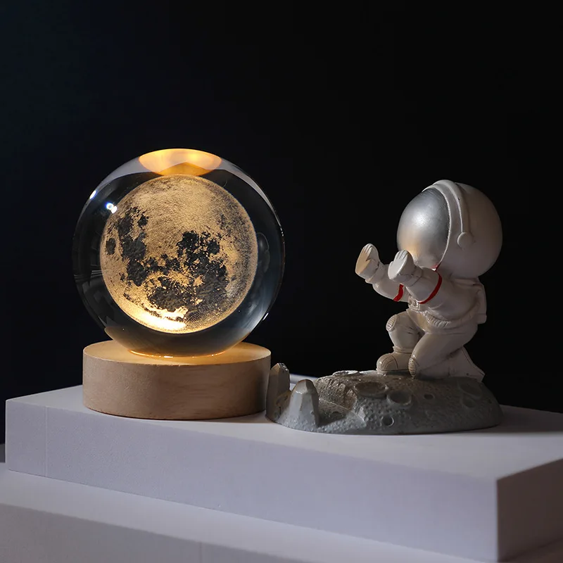 Veilleuse LED USB, lampe boule de cristal Galaxy, lampe 3D planète lune, décoration de la maison, de festival