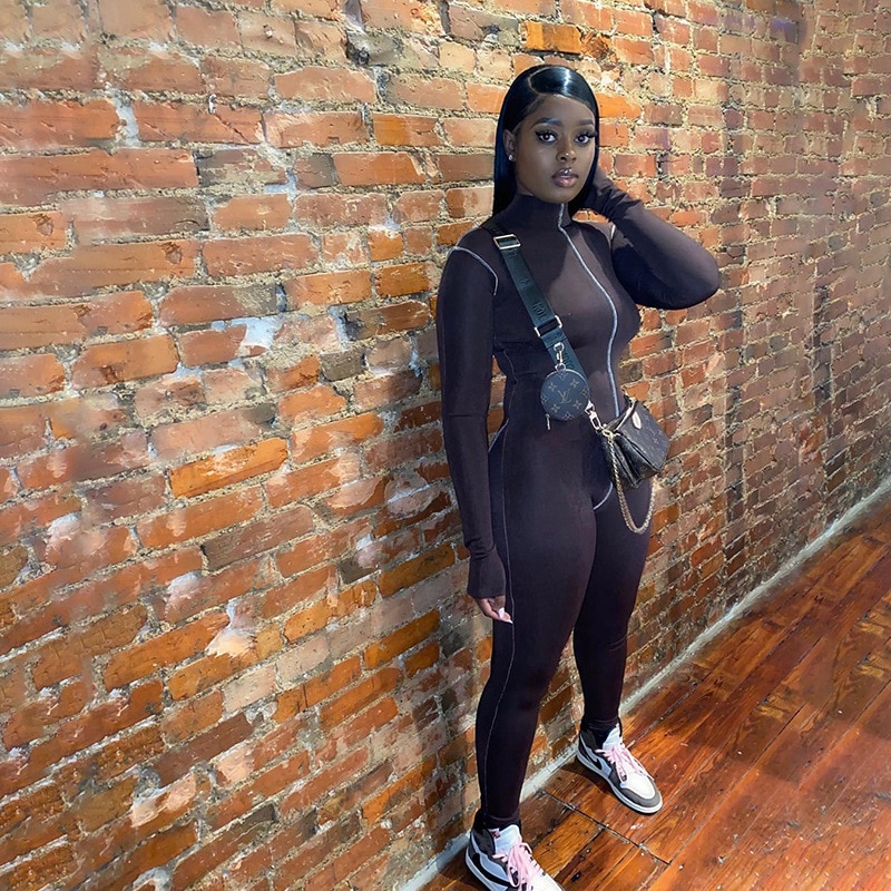 hirigin Street Style Cool Reverse Wear Sports Jumpsuits for Women Fall Winter One Piece Outfit Activewear Sportwear: Black / S