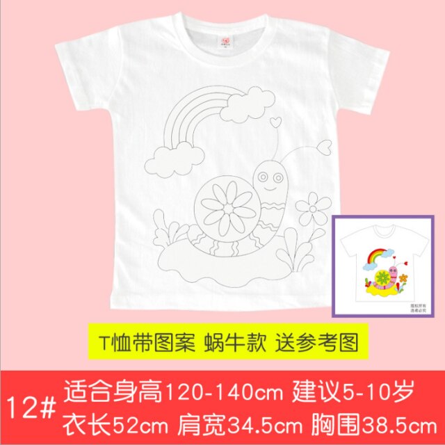 Camiseta de manga corta de algodón blanco para niños, pintura de grafiti, tie-dye, pintada a mano, guardería: snail
