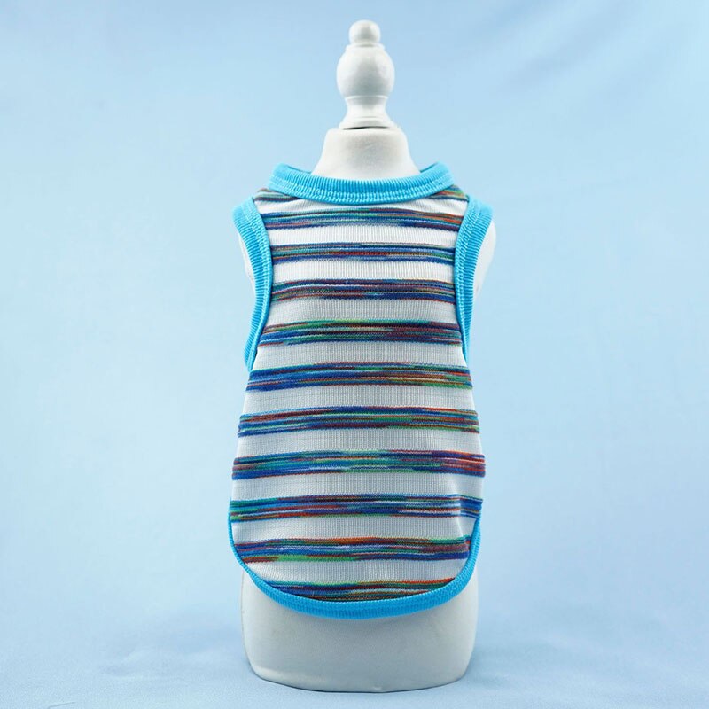 Gilet sans manches en coton pour chien, T-shirt d'été à rayures, confortable, respirant, Simple, vêtements pour animaux de compagnie, pour petit chien et chat: Bleu / L