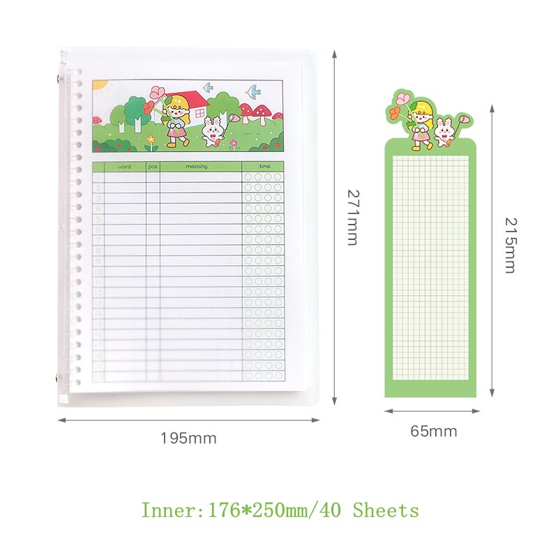 Yisuremia Kawaii B5 Losbladige Hervulbare Woordenschat Woord Boek Engels Geheugen Studie Notebook School Briefpapier: green