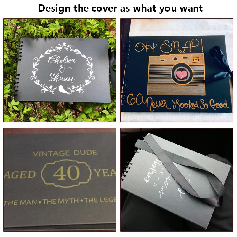 Álbumes de fotos 80 páginas negras, libros de memoria A4, papel para manualidades DIY, imagen para álbum de recortes, 12 marcadores, bolígrafos para boda, cumpleaños, para niños