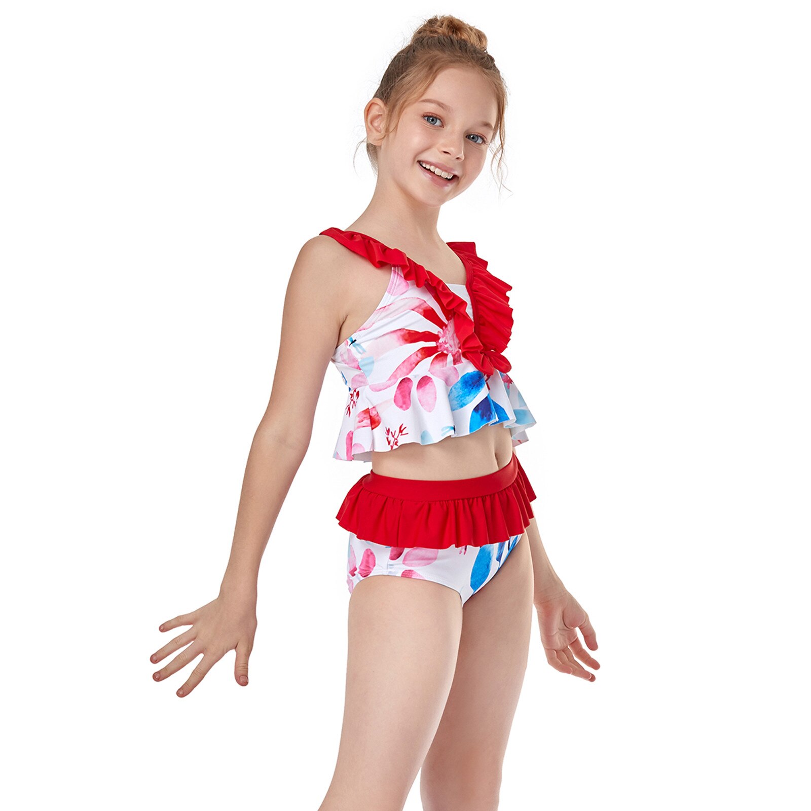 Kleinkind Baby freundlicher Mädchen Bikini Rüschen Drucken Zwei Stück Badeanzug Badeanzug Strand Bademode Schwimmen Sommer Mädchen Beachwear