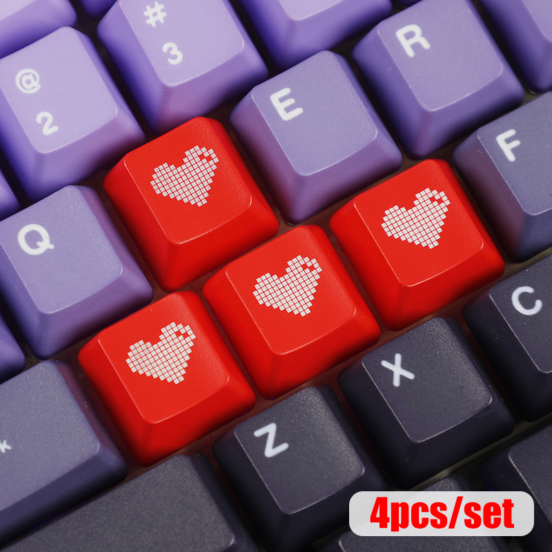 Red Pixel Heart Keycaps Set Van Esc Enter Wasd Arrow Key Caps Voor Mechanisch Toetsenbord Oem Profiel Abs Materiaal Double Shot: WHITE
