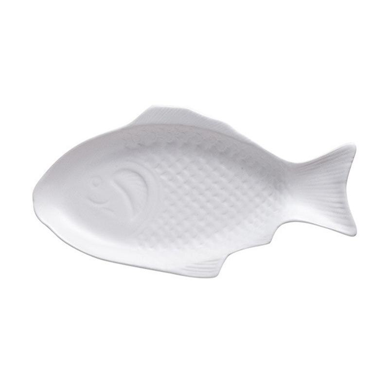 Ceramic Tableware Plate Fish Shaped Dish Storage Fish Pan For Restaurant Home Dinner Storage Tray Kitchen Food Holder (11inch): White