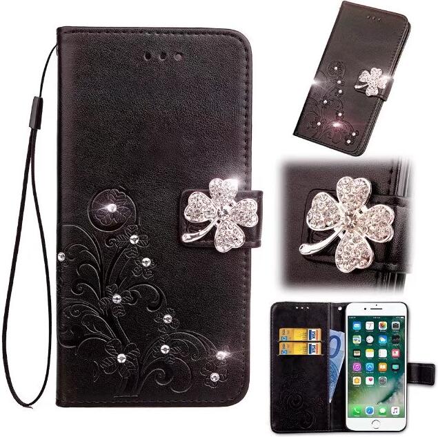 Abdeckung Telefonkasten Für Nokia Lumia 930 5,0 "N930 Flip Pu-leder TPU Shell Klee Diamant Stil Holster Tasche Kick High: Jewelled Black