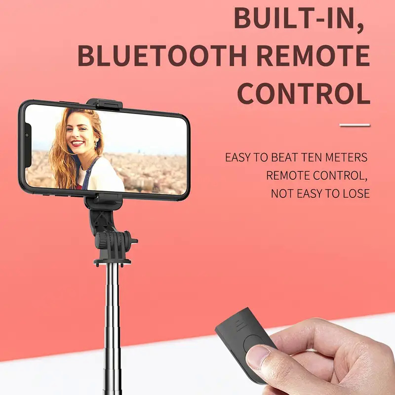 Selfie Stick per selfie con treppiede portatile espandibile tutto in uno per iPhone con telecomando con telecomando wireless BT staccabile compatibile