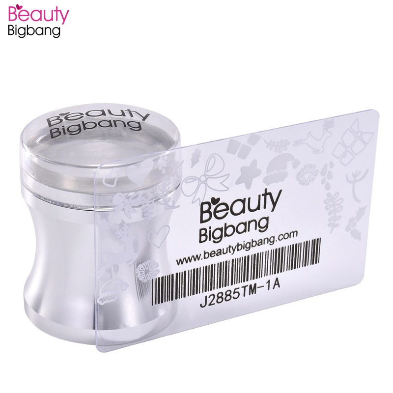 Beautybigbang 1 Set Metalen Nail Art Stamper Met Plastic Schraper Clear Jelly Siliconen Hoofd Polish Stencil Voor Nagel Stempelen Plaat