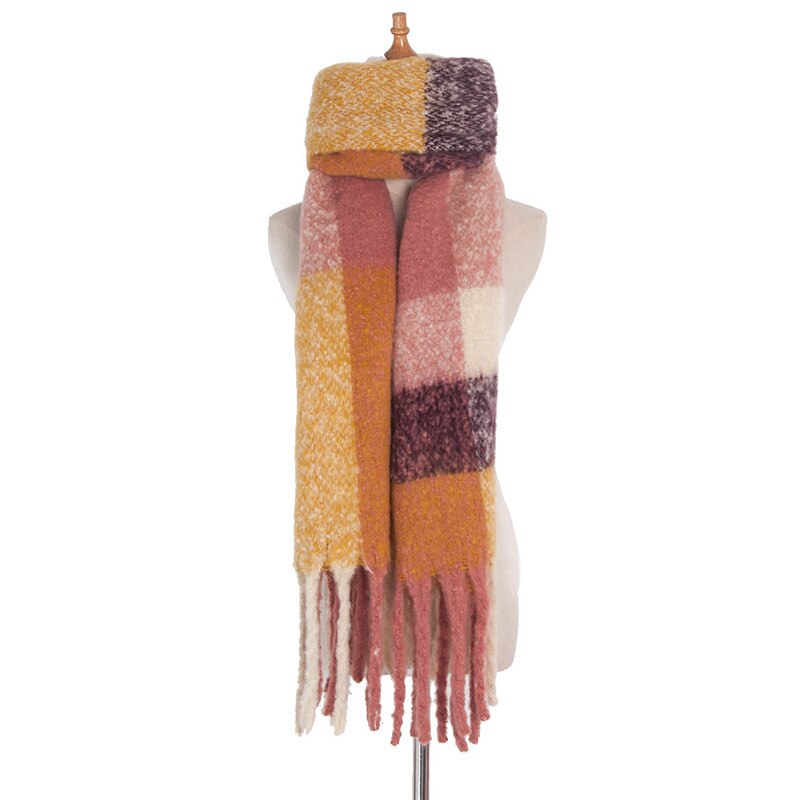 Moda barato grande xadrez cachecol inverno marca de luxo caxemira quente cachecóis feminino 2019 xale com borlas bufandas hombre: YELLOW