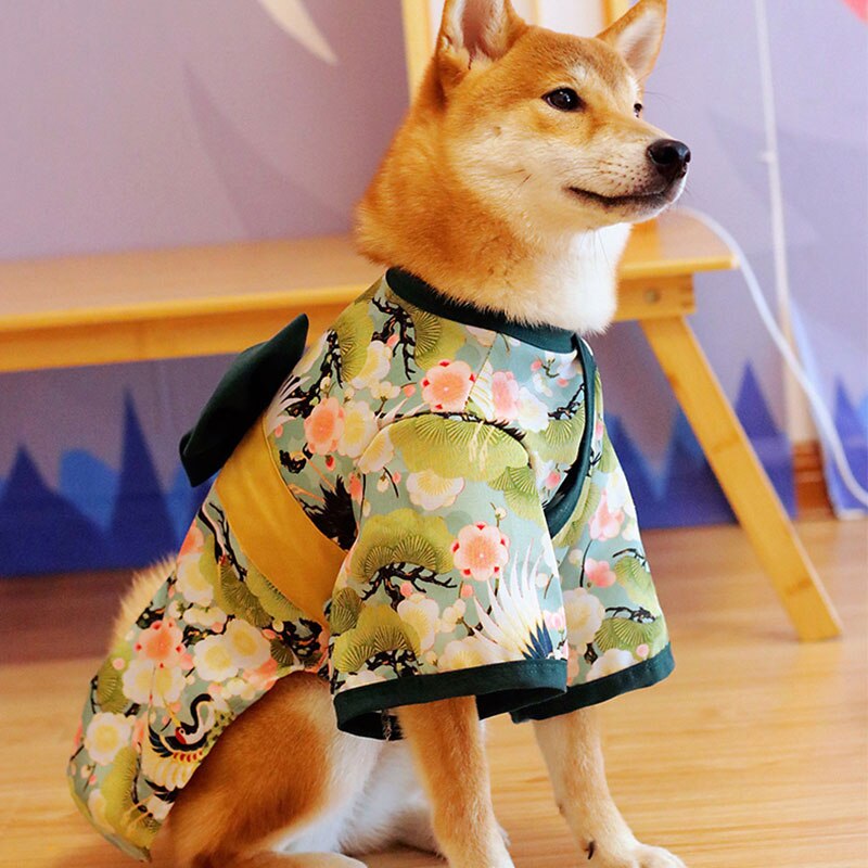 Kimono pour animaux de compagnie chien chat Costume de Style japonais: green / XXL