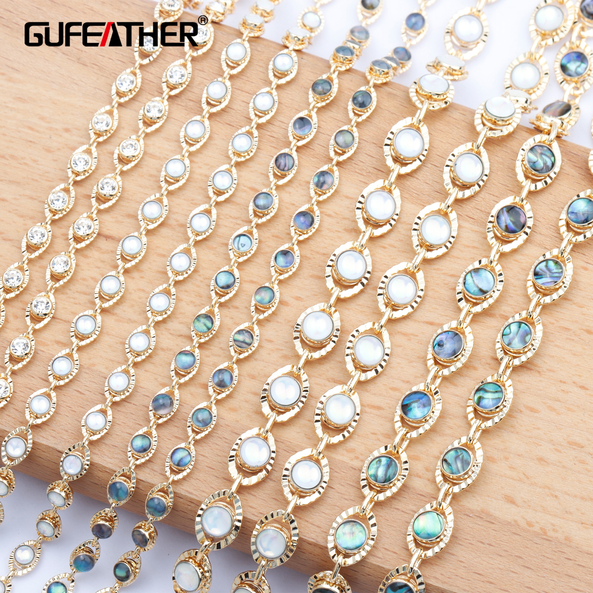 Gufeather c102, acessórios de jóias, 18k banhado a ouro, 0.3 mícrons, corrente diy, zircão, diy pulseira colar, fazer jóias, 50 cm/lot