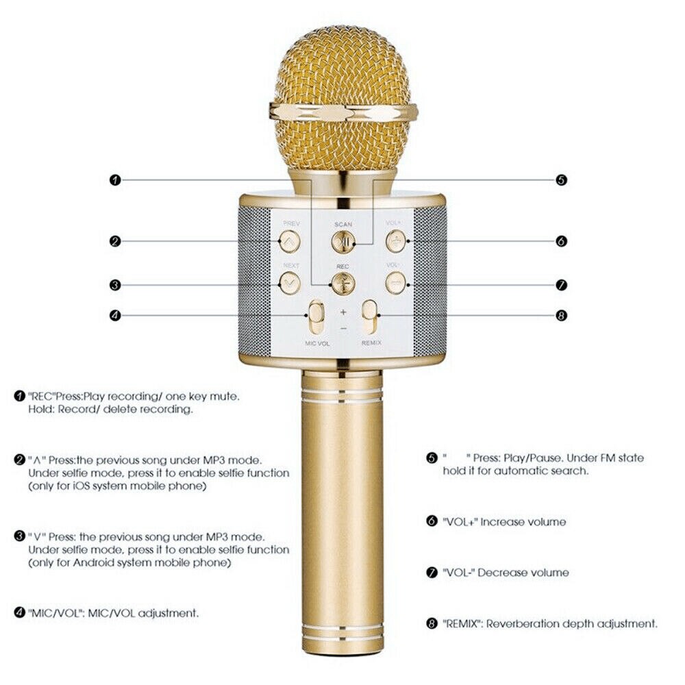 Microphone karaoké Bluetooth Microphone sans fil haut-parleur lecteur de Microfone portable enregistreur de chant micro