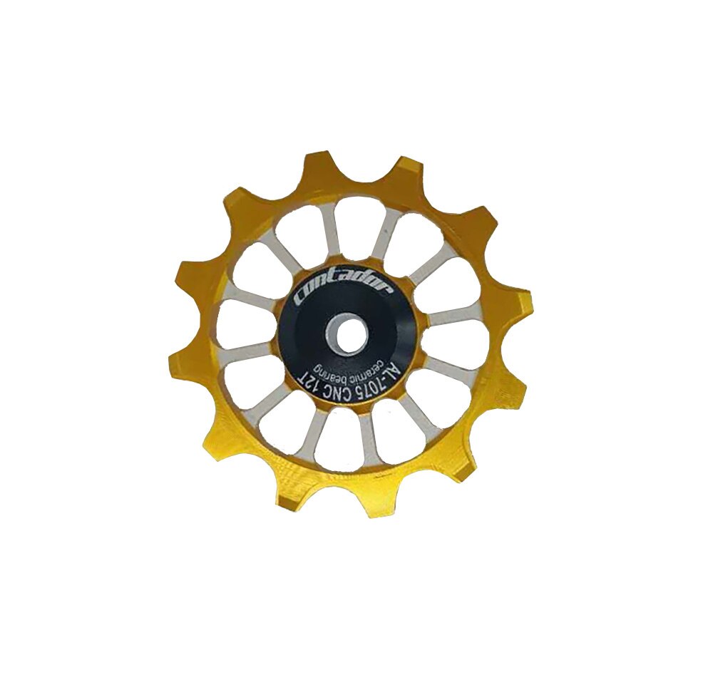 Bicycle rear derailleur ceramic guide wheel 11T / 12T / 13T / 18T ceramic bearing guide wheel variable speed tensioner: Gold  12T