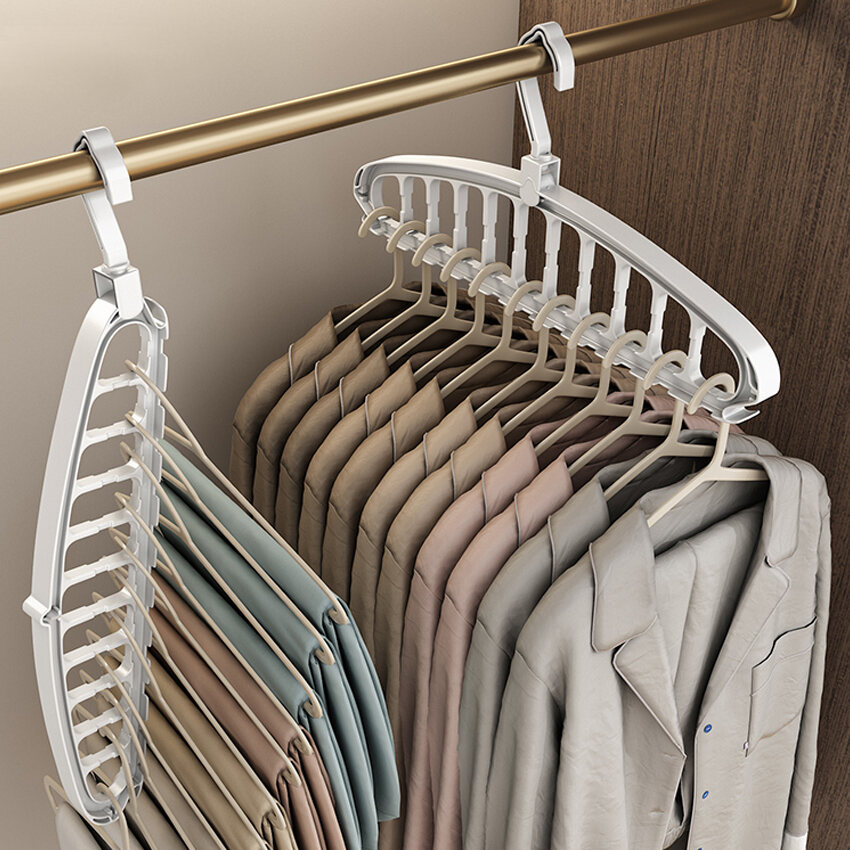 Rotierender, zusammenklappbarer KleiderbüGel, Schrank-Organizer, Multi-Hafen-Kleidungs-Wäscheständer, faltbarer Kunststoff-Schal, 11-See-AufbewahrungsbüGel