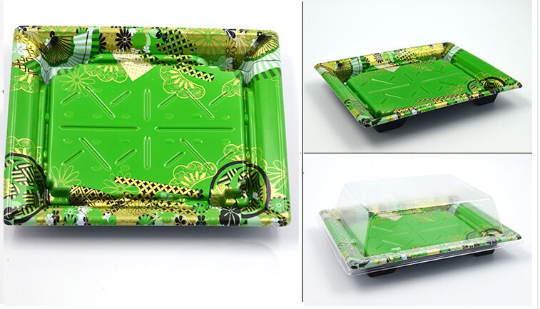 Einweg Sushi Container Kunststoff Tablett mit Deckel Sushi Box Verpackung Nehmen Out Box Container.: green pattern