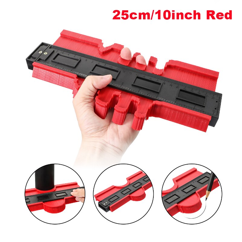 5/6/10Inch Profile Measuring Tools Deep Duplicator Tiling Laminate Woodworking Irregular Plastic Gauge Contour Gauge Ruled: 10 inch Red