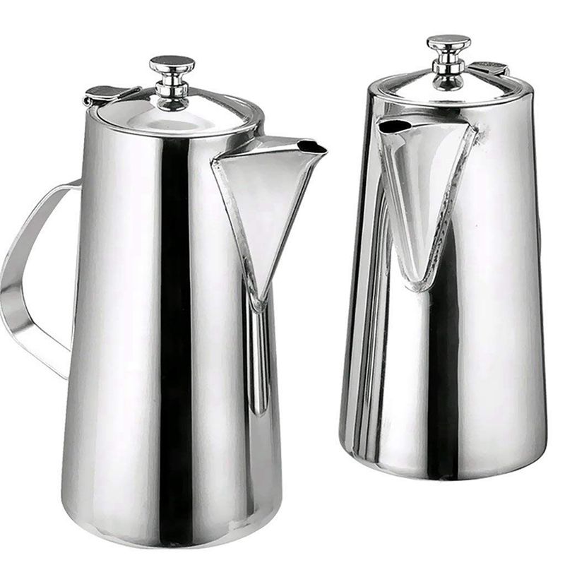 Pichet Carafe à eau inox avec couvercle pour boisson au lait café-bec court, 2L