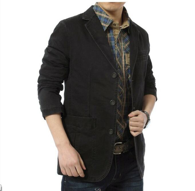 Brand Plus Size M-4XL Casual Blazer Men Cotton Denim Mens Slim Fit Suit Jacket Male Masculin Blazers Homme: 2 / XL