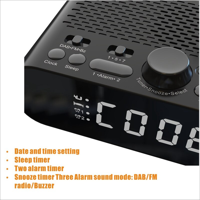 -Digital Alarm Clock DAB/FM Radio, Support Bluetooth Connection, with Bass Diaphragm, LED High-Definition Display
