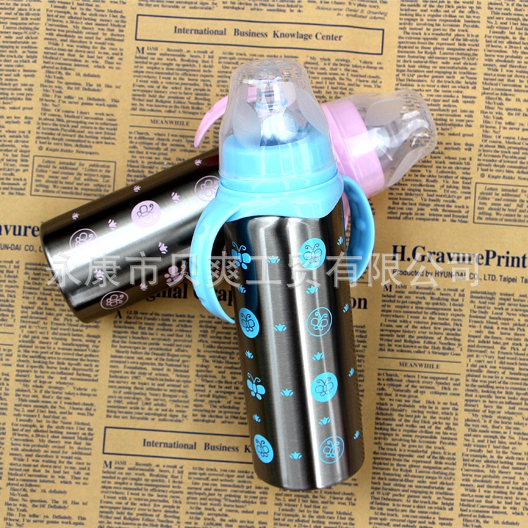 Fabrikant baby rustfrit stål flaske bred diameter med håndtag sugeflaske isolering kop dobbelt flaske