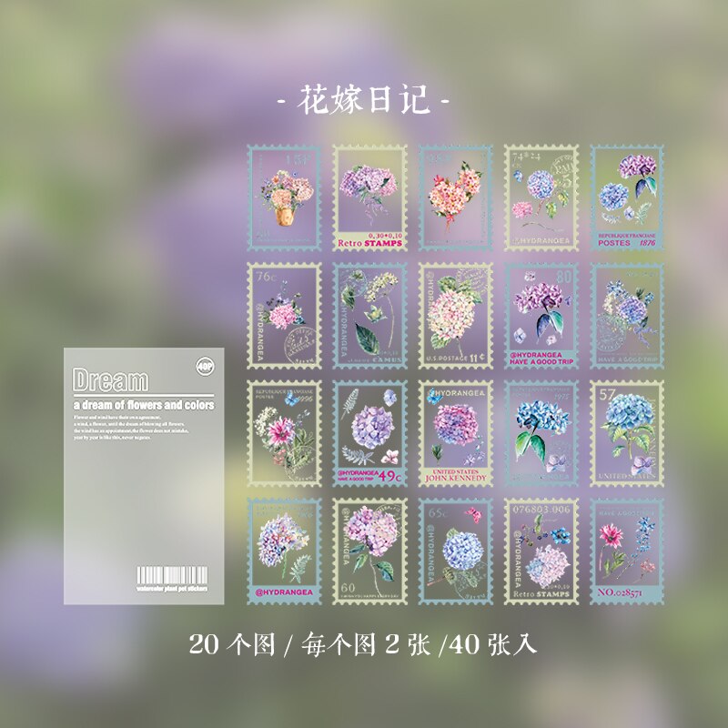 40pcs PET transparent Flowers Stamp Sticker aesthetic Decorative Stickers for Scrapbooking Calendars Arts Diy Crafts: 6