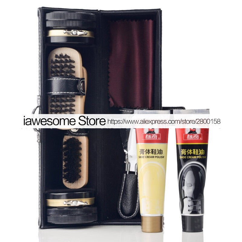 Kit para el cuidado de zapatos, juego de limpieza portátil para zapatos de cuero, botas, zapatillas, cepillo de pulido, cuerno, herramienta de pulido brillante,