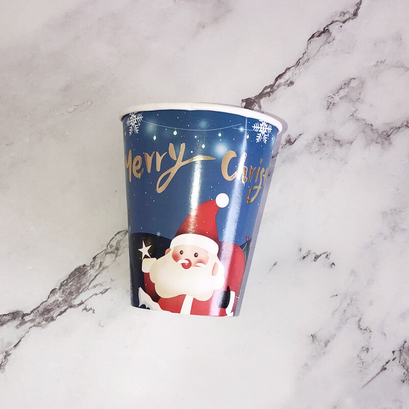 Merry christmas party engångsservis set julkoppar tallrikar servisdekorationer för baby hem julfest tillbehör: 8 st koppar