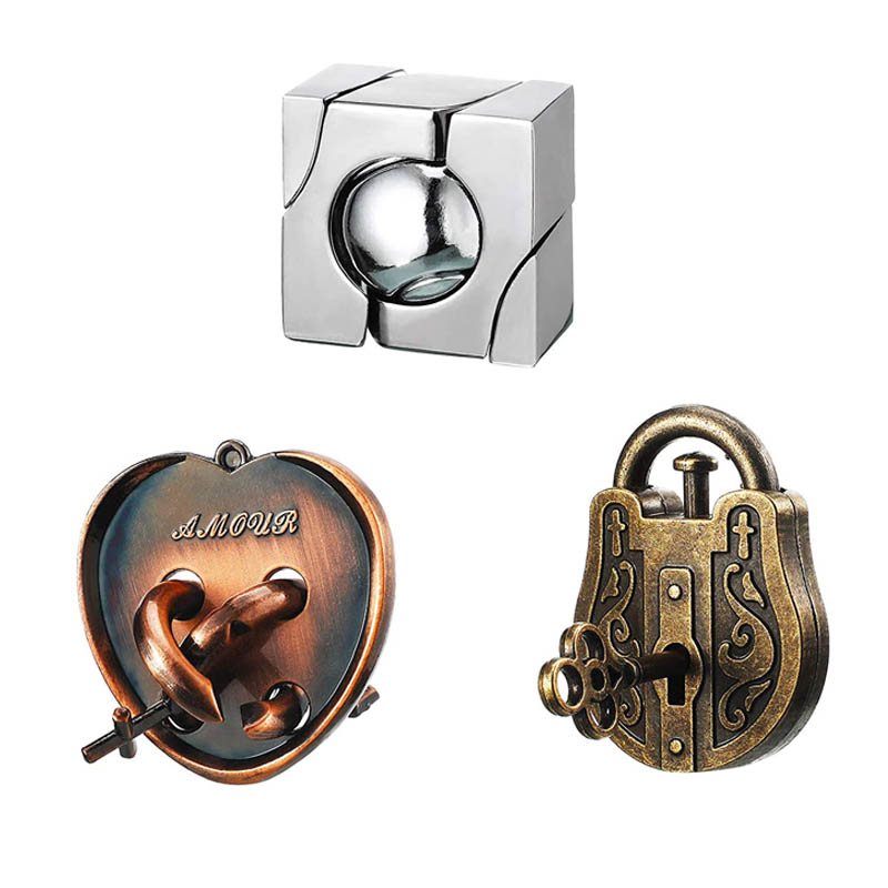 Rompecabezas De Metal rompecabezas 3 uds conjunto Casse Tete Difficile Rompecabezas IQ prueba juegos mágicos juguetes para niños adultos Juegos De Ingenio: Rosa
