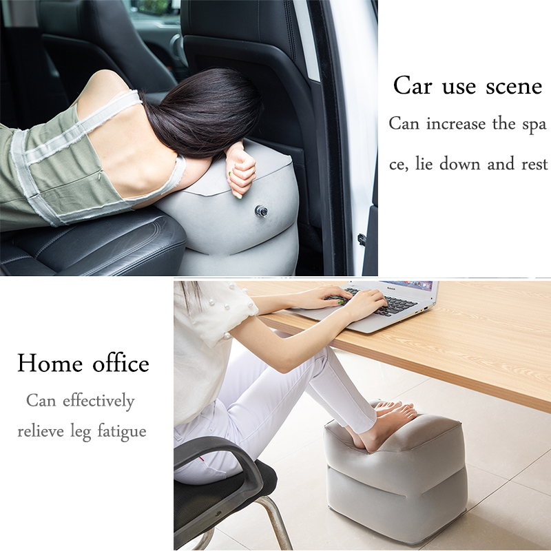 Inflatable Foot Rest Cushion - Travel Pillow for Airplane, Office, Home - 45x31x50cm - Folding - Flocking PVC