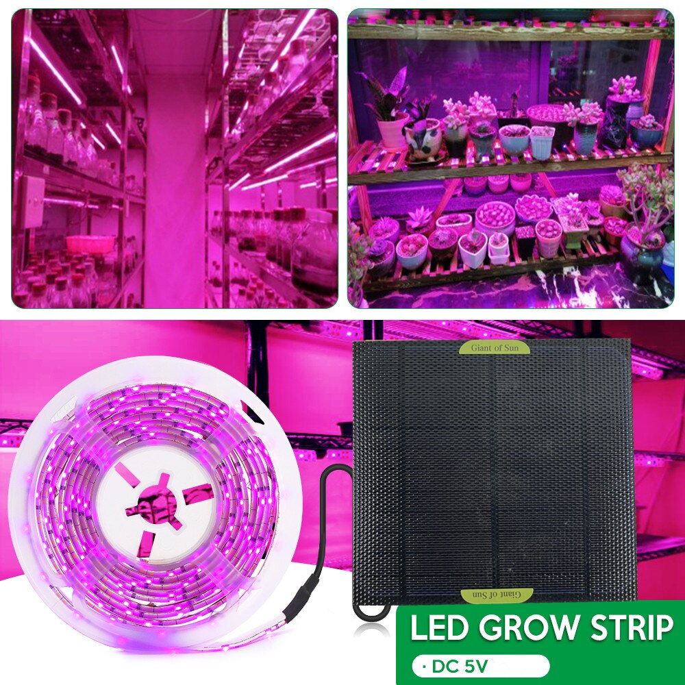 20W Solar Panel LED Grow Light 5V Grow Light Strip 2835 Full Spectrum Chip Lamp Beads For Plants Greenhouse Hydroponic Growing