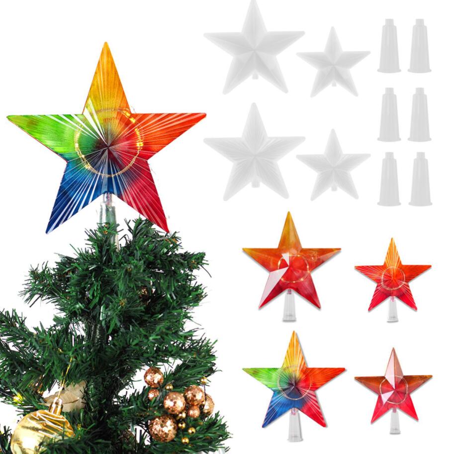 DIY Christmas Series Crystal Epoxy Resin Mold Christmas Tree Top Light Luminous Star Mirror Silicone Mold