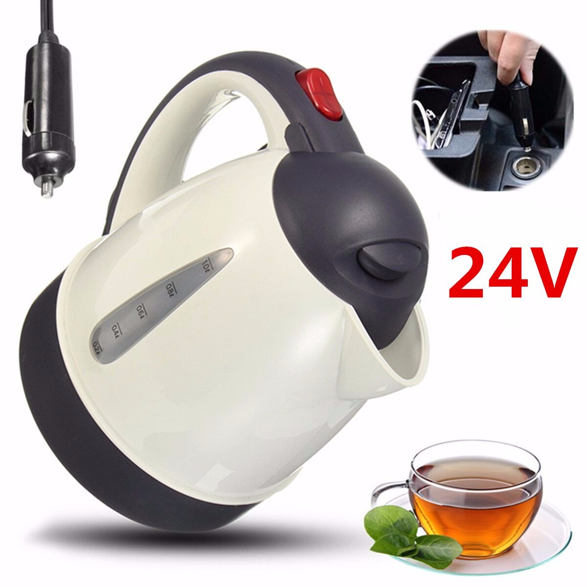 Calentador de agua portátil para coche, 1000ML, 12V/24V, para té y café, acero inoxidable 304, vehículo de gran capacidad: 24V