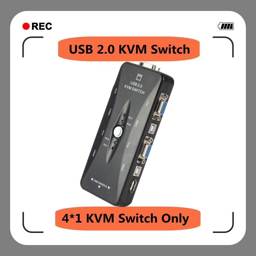 2/4 Port USB2.0 KVM Switch Box For Mouse Keyboard Printer Share Switcher 200MHz 1920x1440 VGA Monitor Switch Box Adapter: 4 Ports