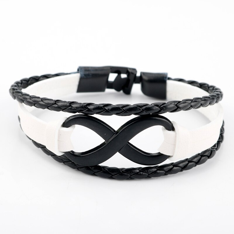 Pulsera de cuero multicapa de estilo moderno, brazalete único, accesorios para mujer y hombre, novedad: E347 black white