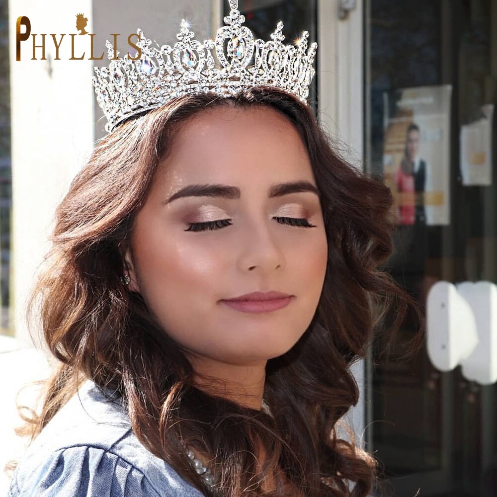 A51 Round Wedding Crowns Royal Bride Headpiece Hair Jewelry Luxury Bridal Tiaras Women Headwear Amazing Big King Crown