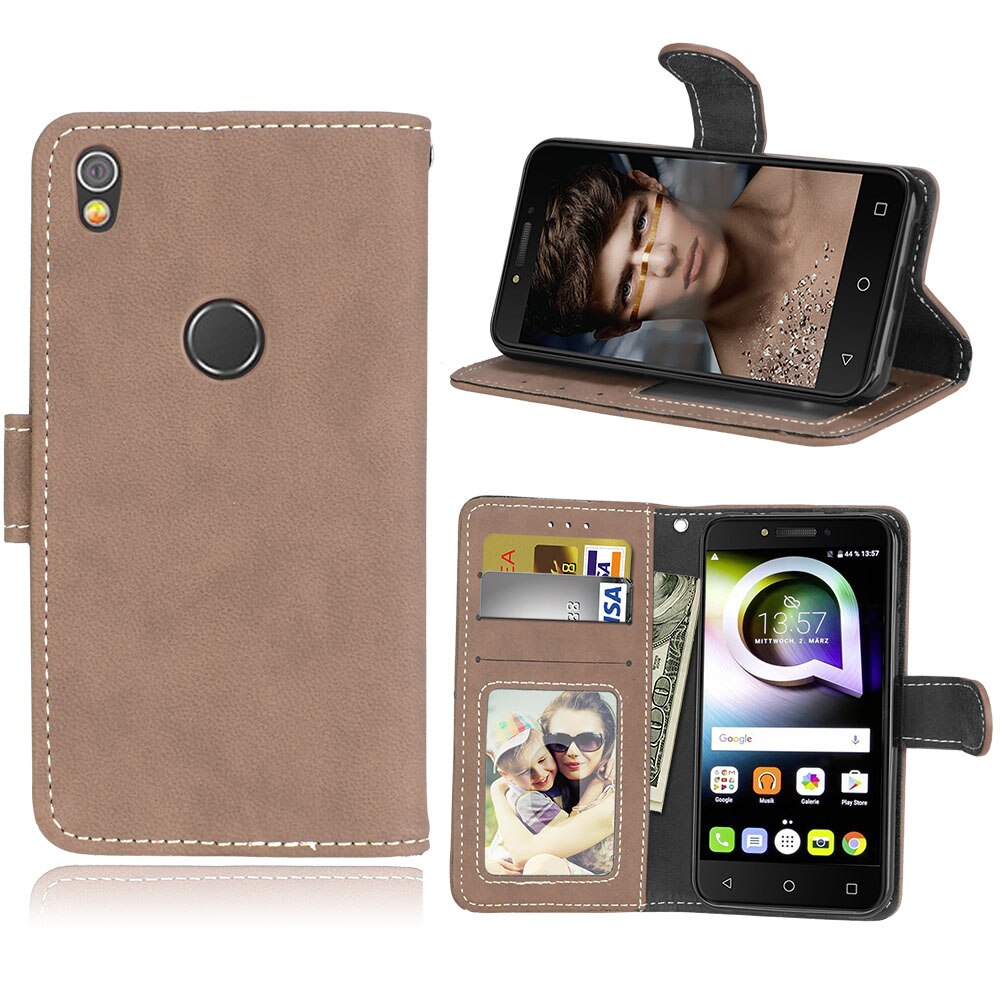 Wallet Case Voor Alcatel Shine Lite 5080X Flip Telefoon Lederen Cover Voor Alcatel Shine Lite One Touch Shine Lite 5080 5080X Shell: Beige