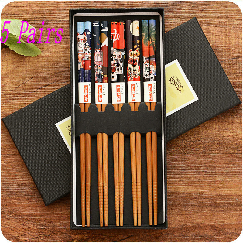 5 pairs Bambus Chinesischen Stäbchen Mehrweg Geschirr Dinning Essen Japanischen Essstäbchen für Sushi Lebensmittel Sticks: Type 5
