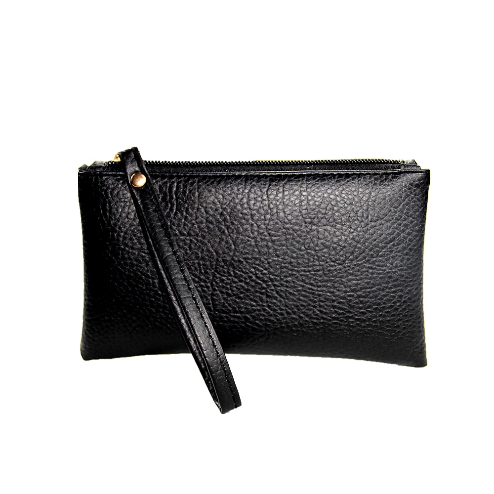 Solid Simple Mannen Vrouwen Portefeuilles Pu Lederen Tas Rits Handige Clutch Portemonnee Telefoon Sleutelhouder Polsbandje Draagbare Handtas