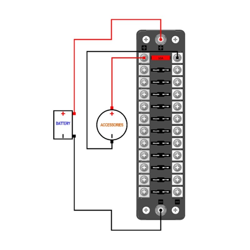 Boîte à fusibles 12 voies indépendantes pôles positifs et négatifs longue boîte à fusibles Non éclairée