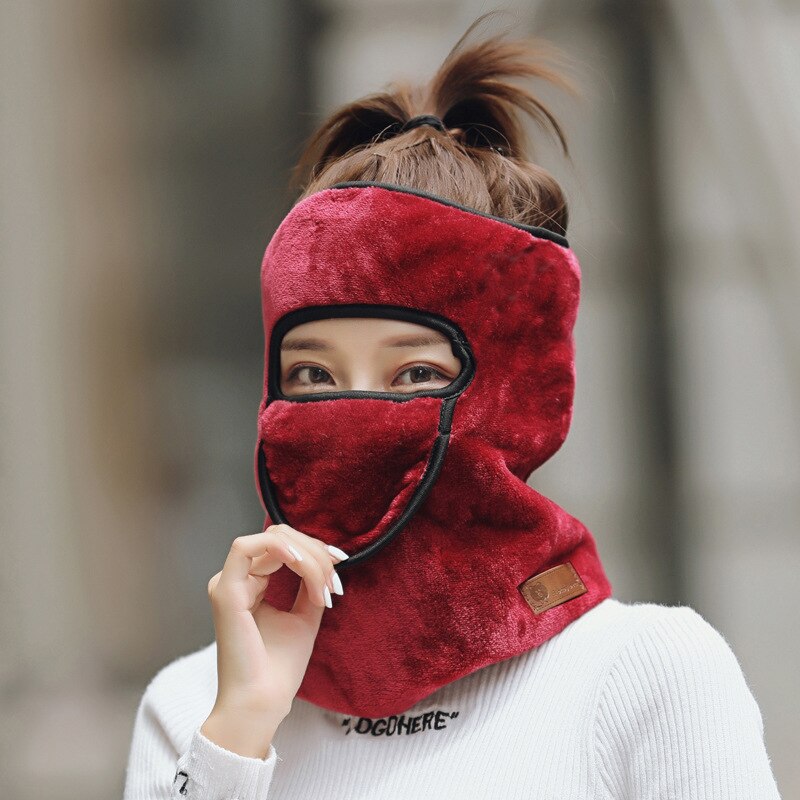 Masque d'hiver en flanelle, 3 en 1, protège le cou contre le froid, tout autour du cou, masque d'équitation pour hommes et femmes: wine red