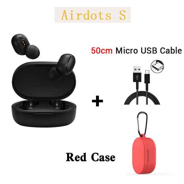 Original Xiaomi Redmi Airdots S TWS Noise reduction Bluetooth Earphone Stereo bass 5.0 With Mic Handsfree Earbuds AI Control: Add cable red case