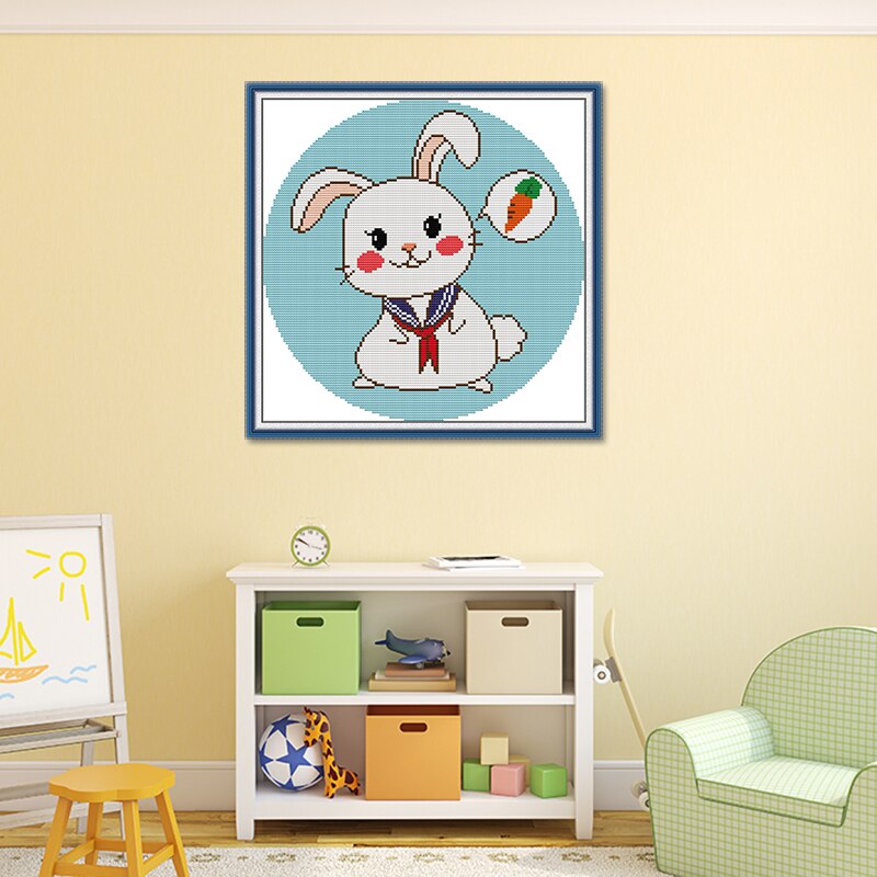 Joy Sunday Cross Stitch Kits Fabric Canvas Embroidery Kit Stamped Rabbit Animal Printed Counted Needlework Set Crafts Thread