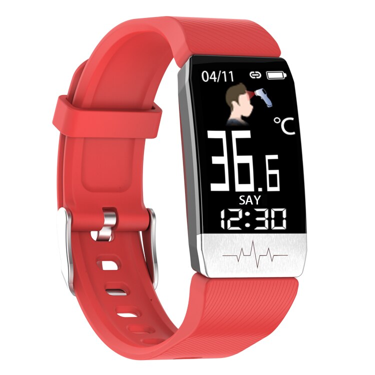 Nuovo T1 Smart Bracelet termometro misurazione della temperatura corporea salute frequenza cardiaca Smart Band Watch Tracker Fitness impermeabile: Rosso