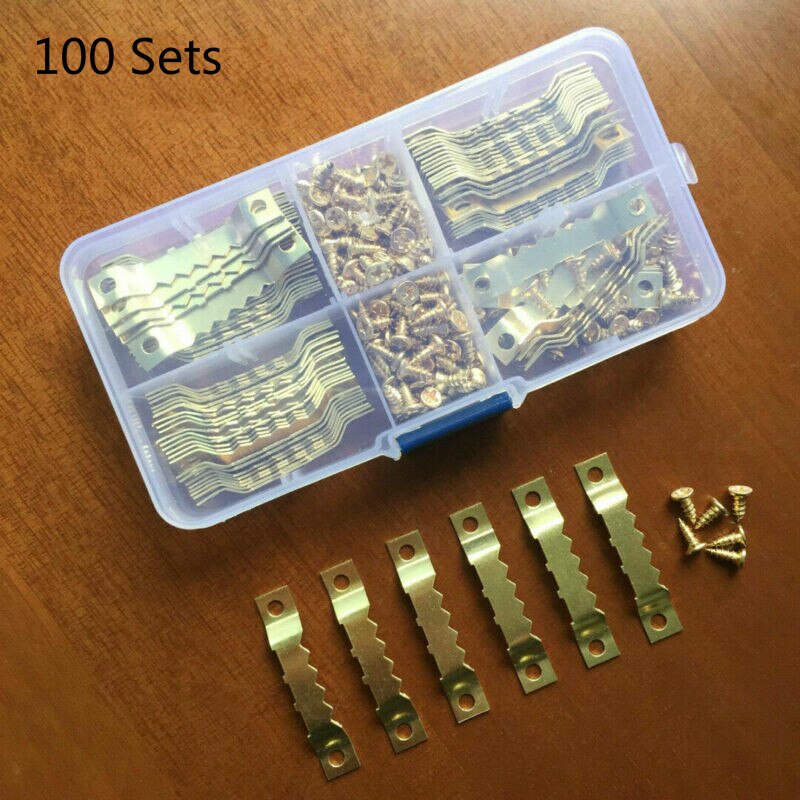 100 sets /1 box of photo frame hardware installation accessories combination gold double-sided serrated hook frame metal hook