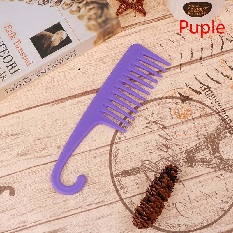 Peines grandes de diente ancho con mango de gancho para desenredar, reducir la pérdida de cabello, peine, peluquería: Morado