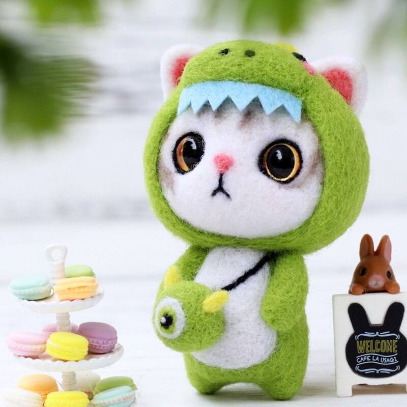 Cute Animal Cat Doll Wool Felt Craft DIY Unfinished Poked Set Handcraft Kitting