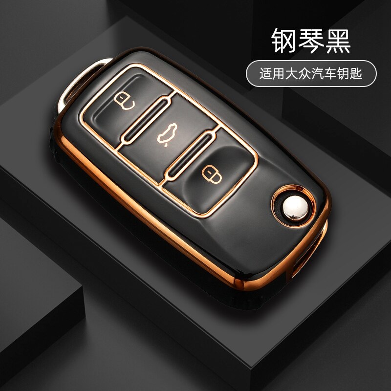TPU Car Key Case Cover Holder Shell For VW Volkswagen Polo Golf Passat Beetle Caddy Tiguan Skoda Octavia Kodiaq Seat Leon Altea: Black