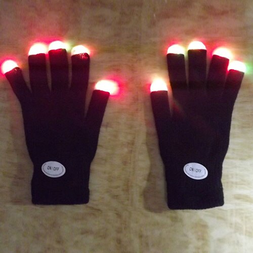 Newest LED Rave Flashing Gloves Glow 7 Mode Light Up Finger Lighting Black Gloves